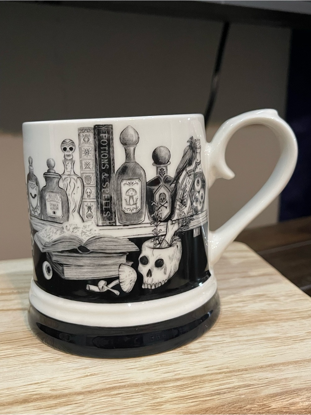 Monochrome Potion Shelf Ceramic Mug - Gothic Skull Design